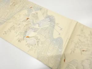 流水に鶴・菊・萩模様　刺繍　袋帯